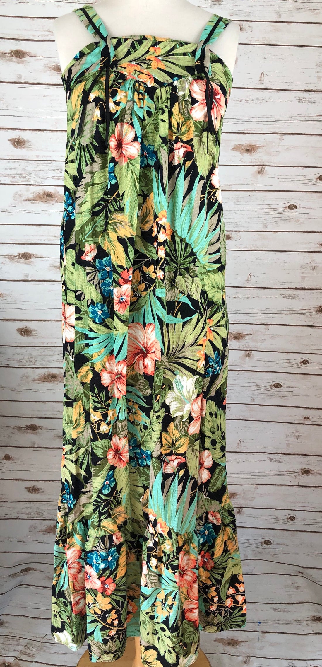 Hawaiian Print 70s Vintage Dress Maxi 70s Dress Floral Hawaii Dress Mermaid Style Boho Dress