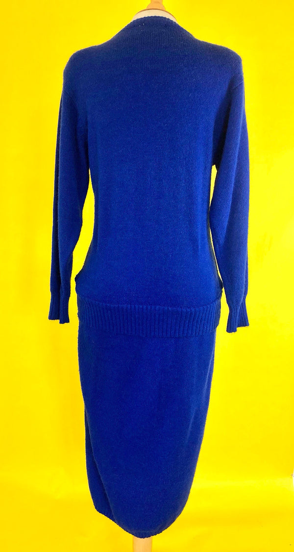 Live: 163 Blue Sweater Dress Leather Trim and Rhinestone Size Medium