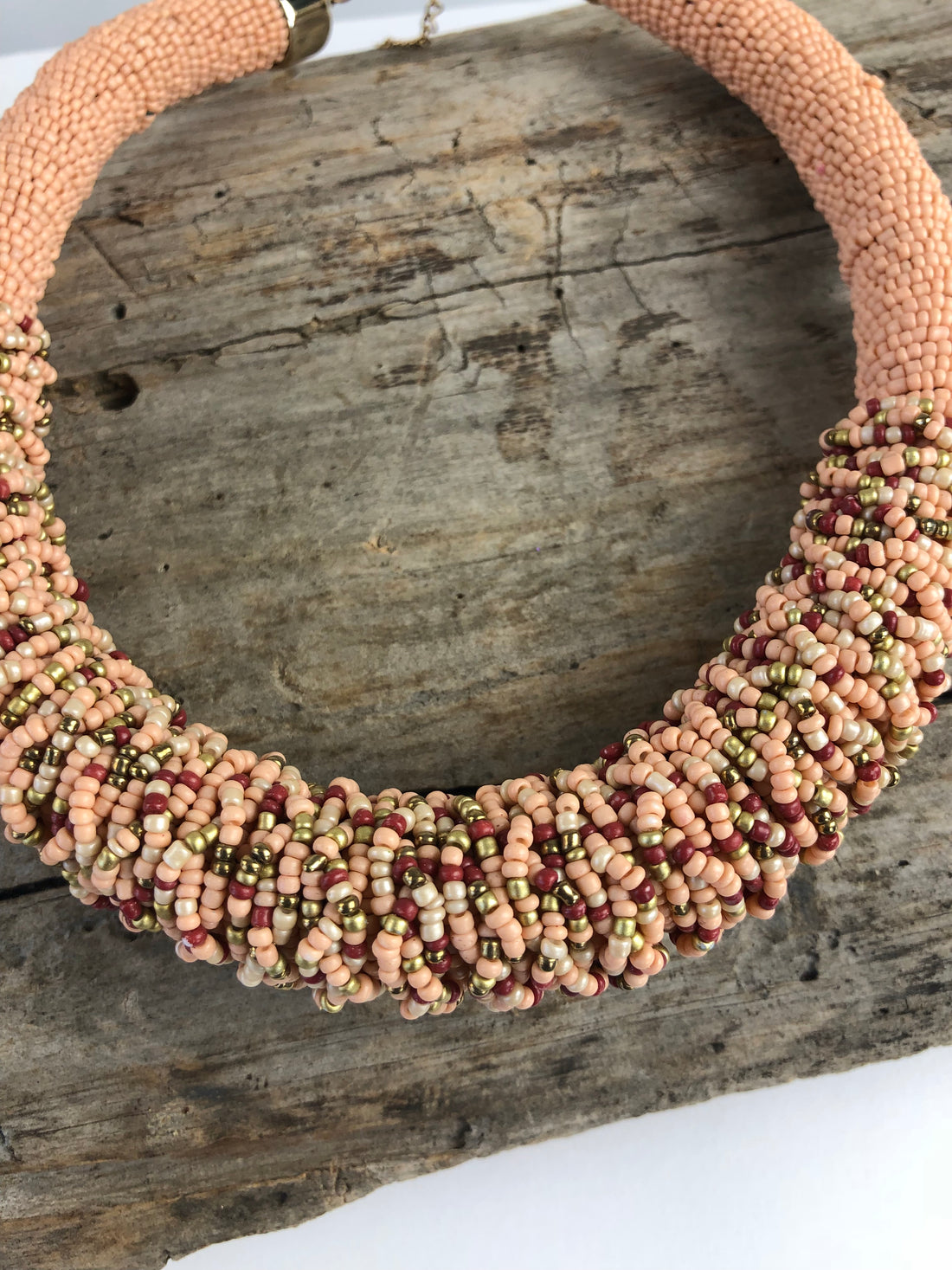 Peach Beaded Collar Necklace