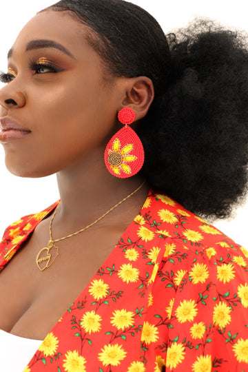 Sunflower Drops Beaded Earrings