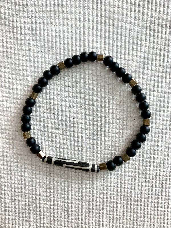 Yak Bone and Onyx Stone Bracelet