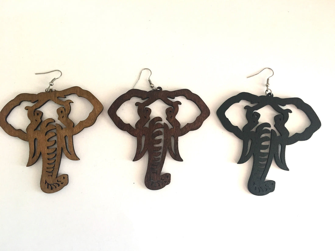 Outline Elephant Wooden Earrings