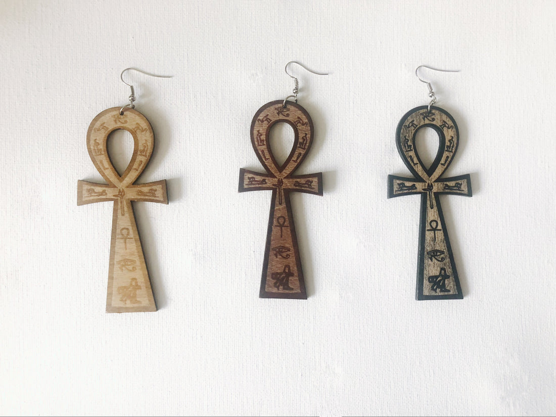 Ankh Symbolism Wooden Earrings