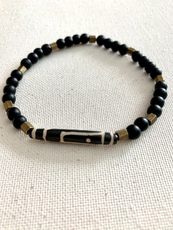 Yak Bone and Onyx Stone Bracelet