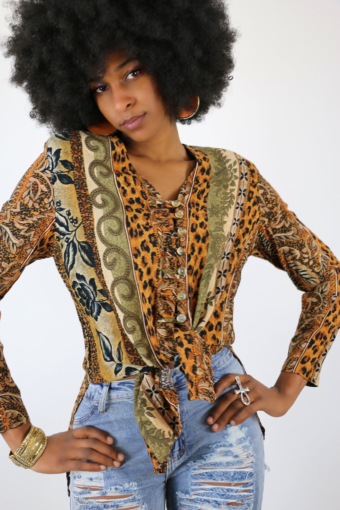 Vintage Sharon Anthony Leopard Mix 90s Top