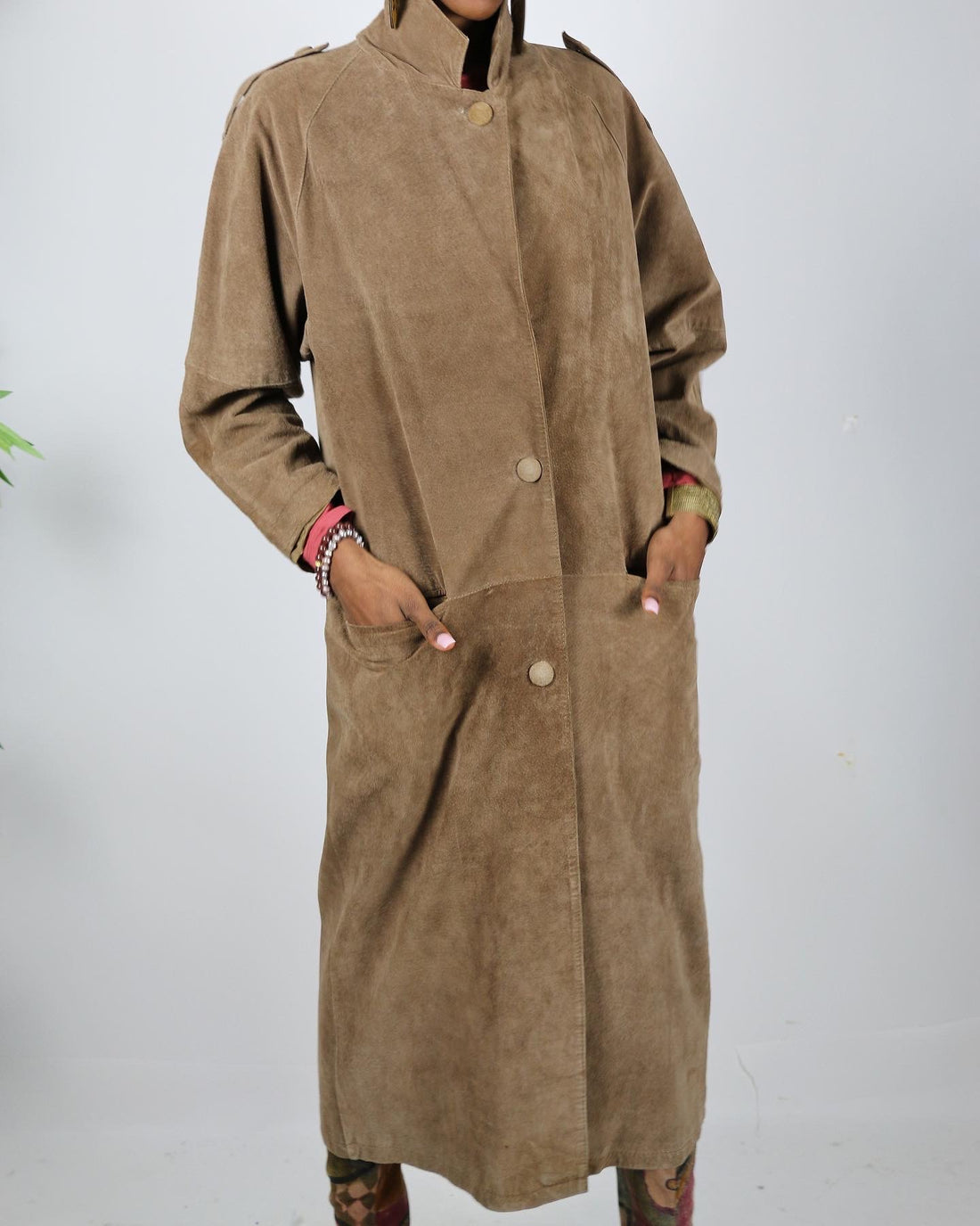 Vintage Dropped Waist Suede Coat