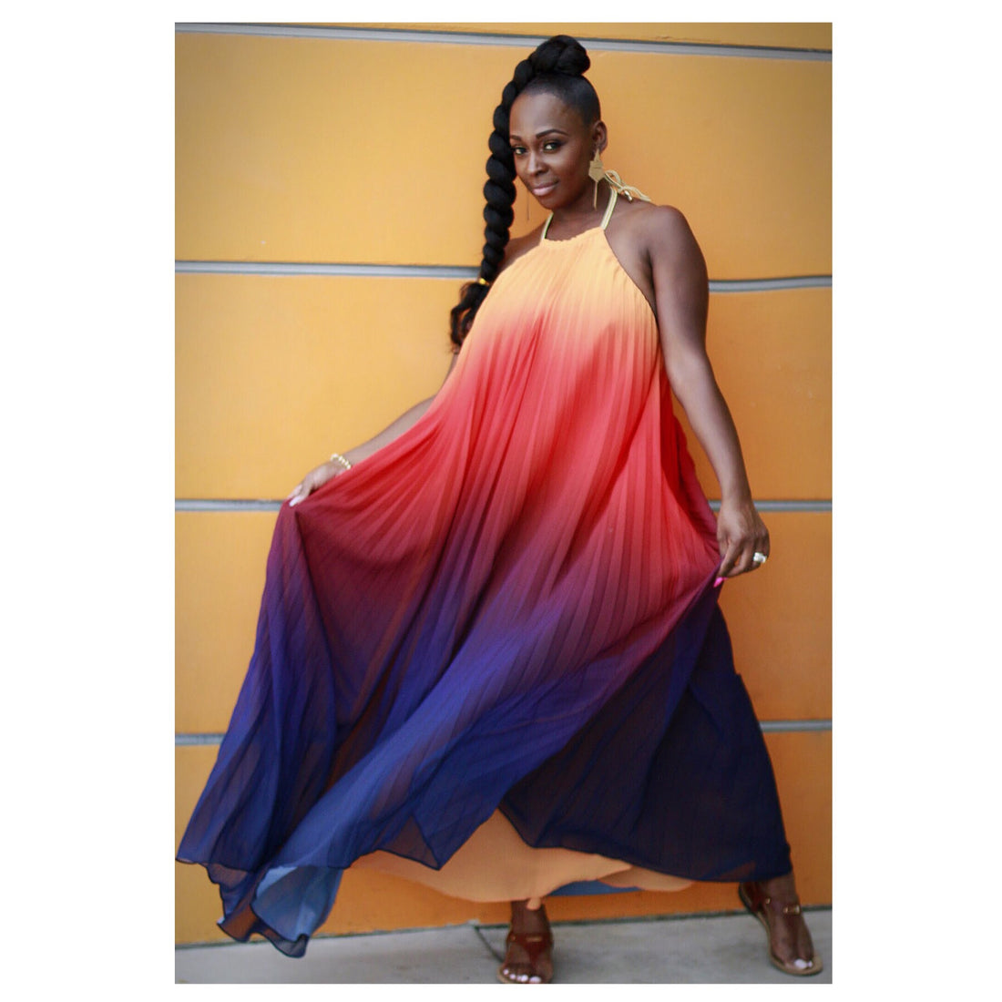 Mojave Sunset Pleated Maxi Dress