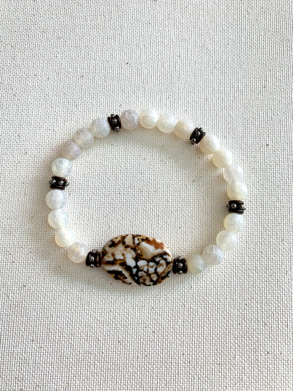 Crackled Quartz and Agate Stone Bracelet