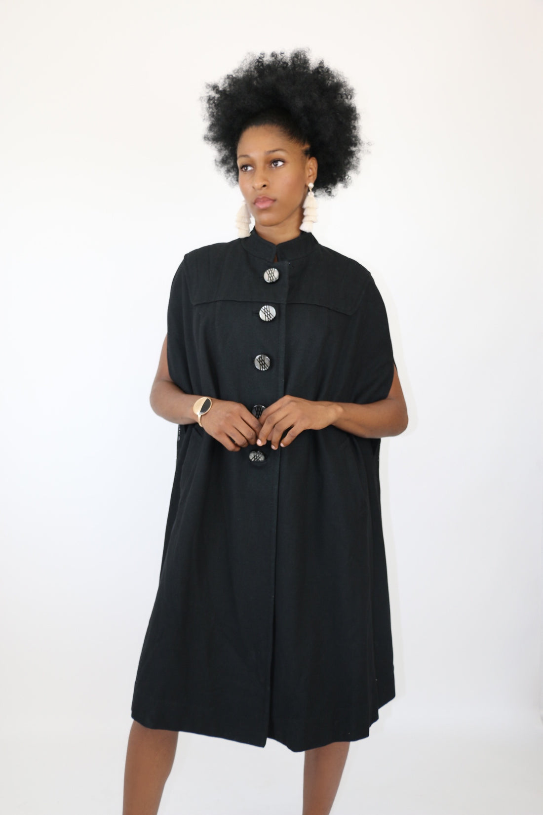 Live: 54 Black Wool Appliqué Vintage Cape